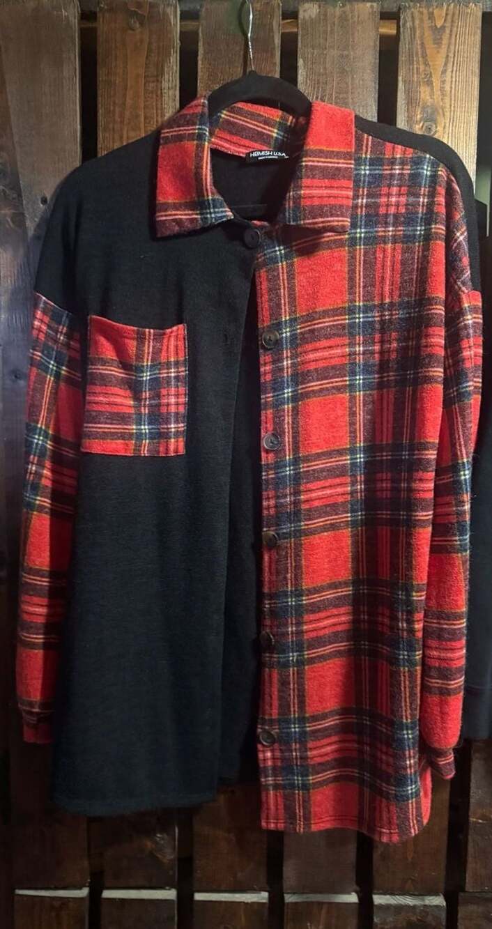 Hemish USA Plaid Spliced Button Down Shirt Jacket size small